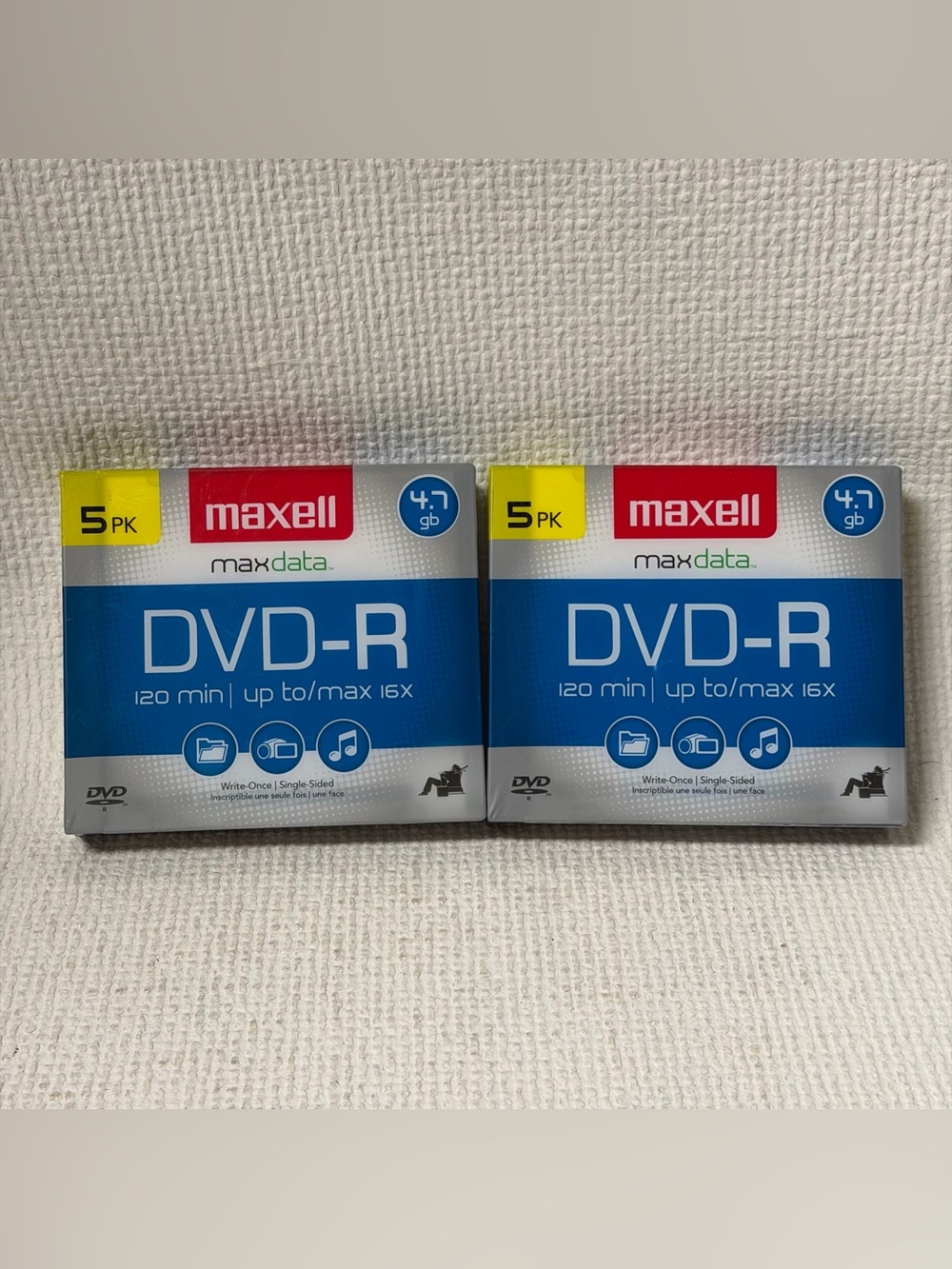 Lot 2 Maxell Maxdata DVD-R 4.7GB 16X 5 pack Slimline Jewel Cases  120 min